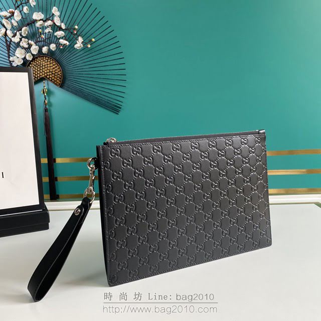 Gucci古馳包包 G家新款手包 晶片版 473950 古奇克壓花皮男士手拿包 gdj1383